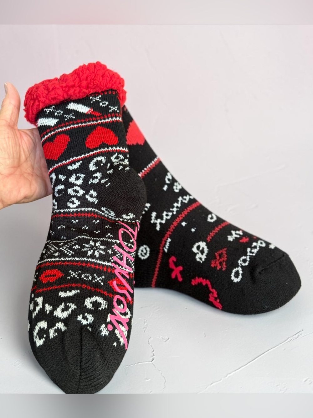 Betsey Johnson Red Hearts & Print Sherpa Lined Cozy Slipper Socks NEW